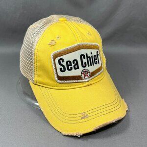 Texaco Sea Chief Gasoline Headmost Snapback Hat Yellow Trucker Patch Dad Mens